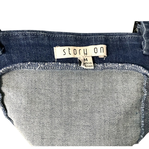 Story On Blue Denim Corset Bustier Top SZ M Women Crop Padded Hip Hop Retro - Picture 6 of 8